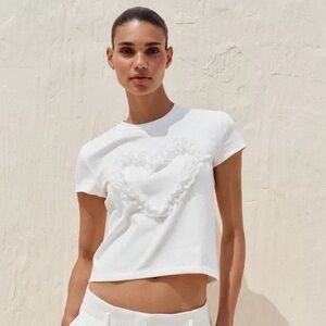 Zara White Heart ruffle tee